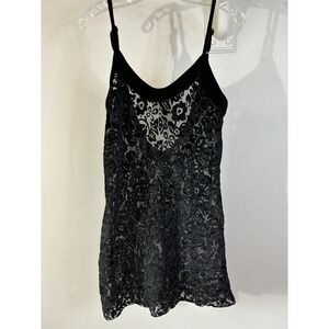 VTG VICTORIA'S SECRET Black Velvet Burnout Nightie Slip S Gold Label Low Back